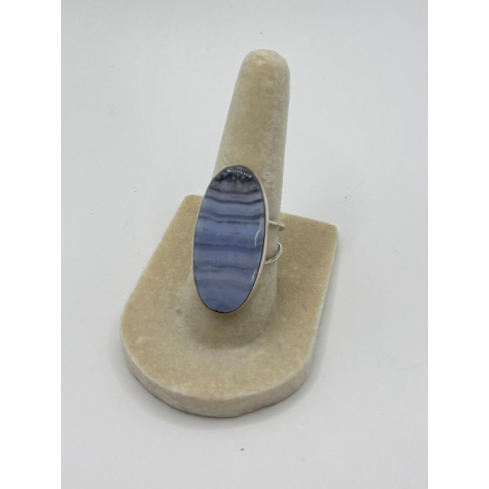 Blue Lace Agate Ring Sterling Silver 925 Oval Size 6 Womens